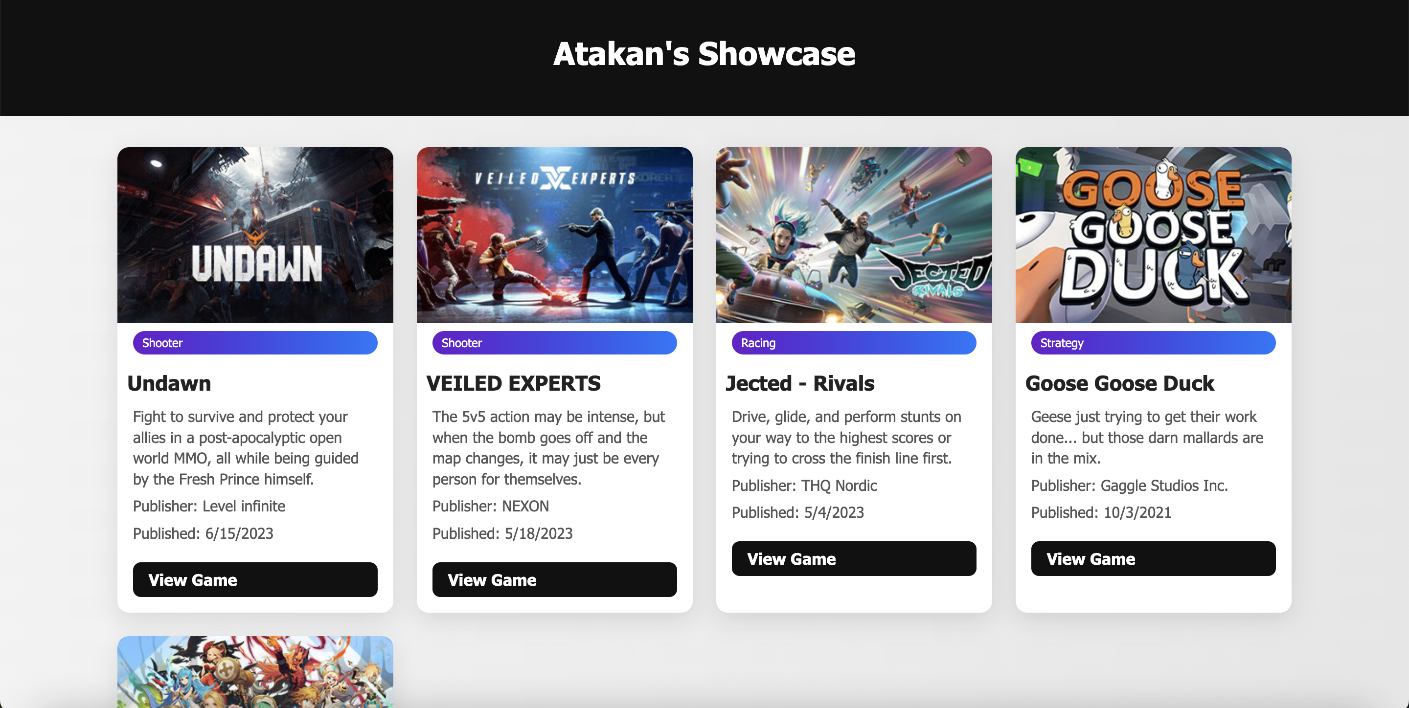 Game Card Showcase